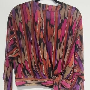 Vintage multi-color sheer blouse with waist bow. Perfect with summer shorts!